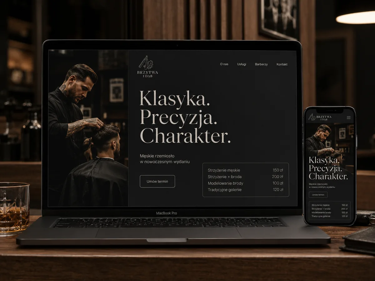 Koncepcja ciemnej strony barbera na laptopie i telefonie